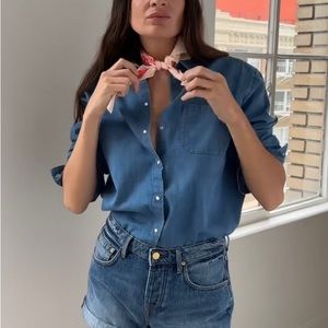 Banana Republic Women’s Broken In Dark Denim Long Sleeve Button Down Size XL